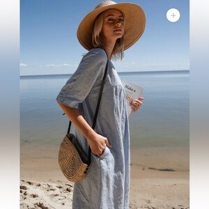 Sauths 100% Linen Kyoto Dress Blue Relaxed Coastal Minimalist Dress with pockets